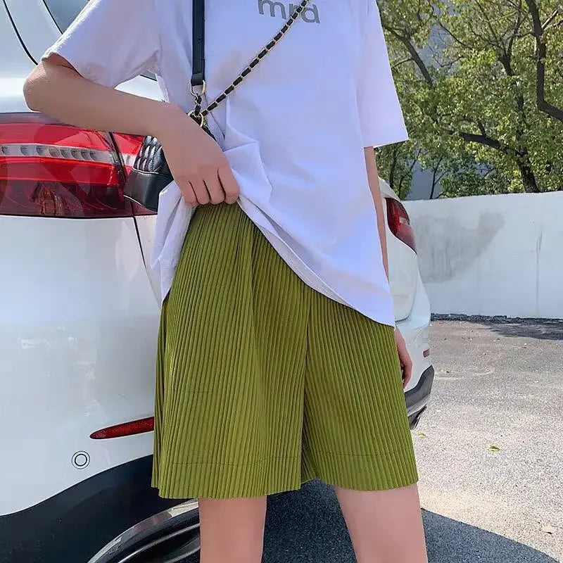 CM.YAYA Pleated Solid Women Set Long Sleeve Shirts and Straight Wide Leg Pants Suits Tracksuit Two Piece Set Fitness Outfits