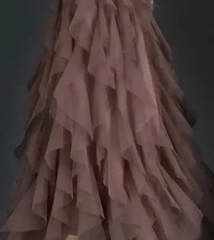 Women Tulle Mesh Skirt Elegant Elastic Waist Fairy Long A-line Tutu Skirt for Spring Summer long skirt Dark Brown one size