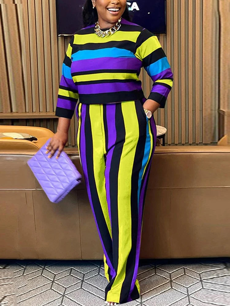Curvy Woman Clothes Plus Size Autumn 2 Piece Outfit Set Elegant Pants and Blouse Set Ladies Casual Outfits