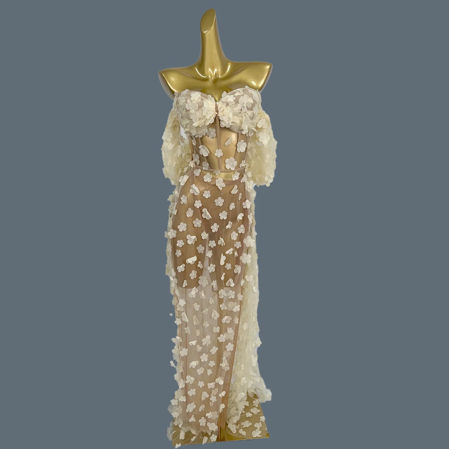 Sexy Strapless Flower Dress for Women Maxi Long Dress Elegant Evening Gown Club Party Dresses Stage Performance Clothing Huahua