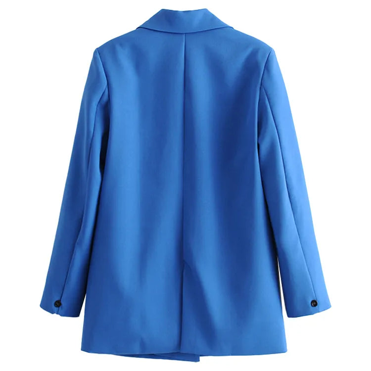 Women Chic Office Lady Double Breasted Blazer Vintage Coat Fashion Notched Collar Long Sleeve Ladies Outerwear Stylish Tops