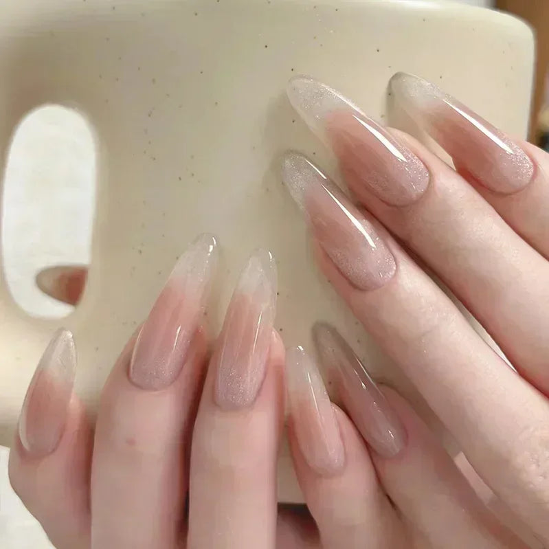 24 peças unhas postiças com cola amêndoa preto vermelho gradiente design destacável strass acrílico unha postiça longa stiletto unhas de pressão