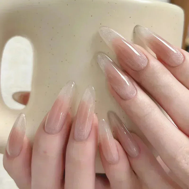 24 peças unhas postiças com cola amêndoa preto vermelho gradiente design destacável strass acrílico unha postiça longa stiletto unhas de pressão