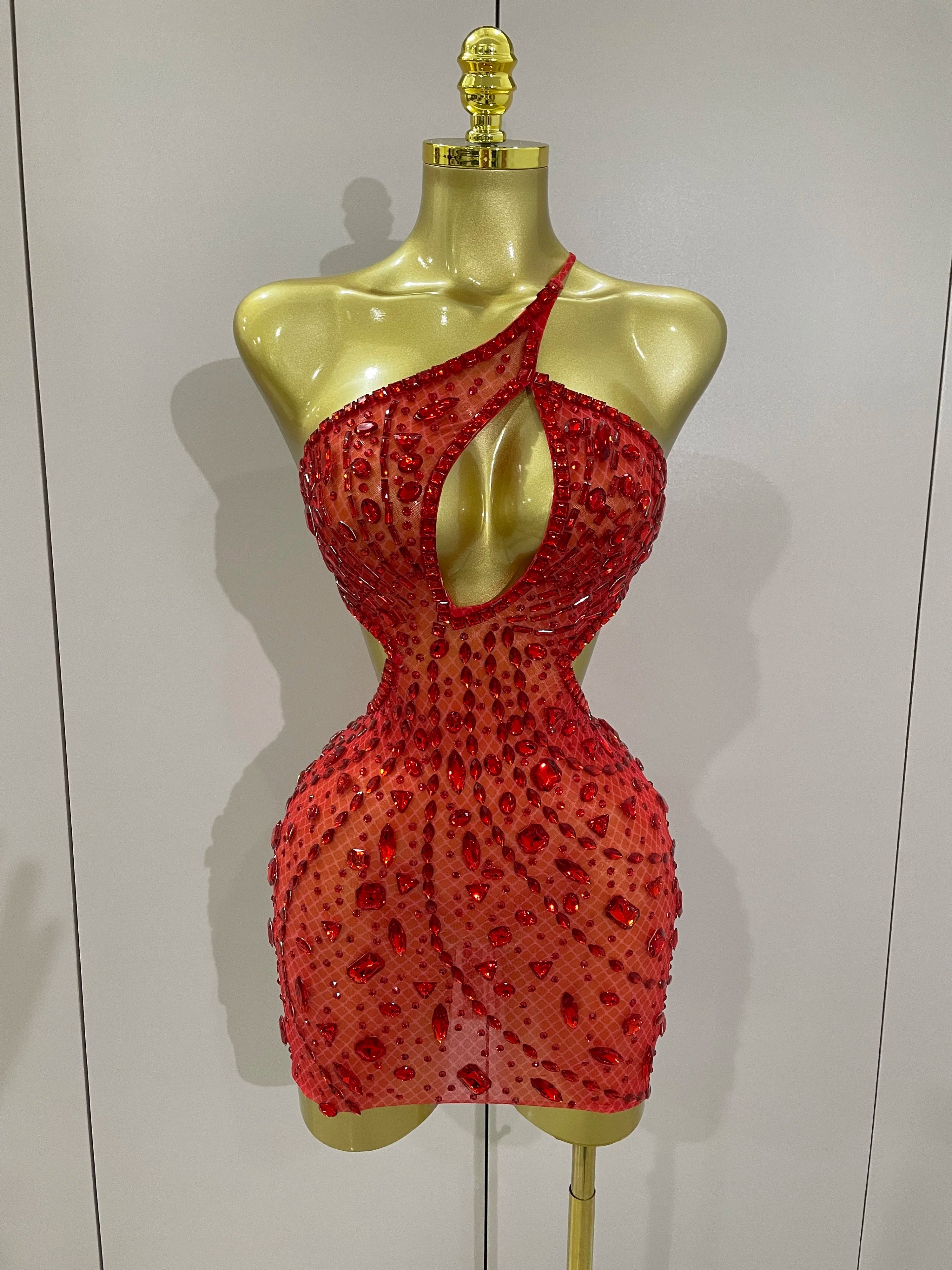 2025 New Arrival Luxury Sexy Backless Hollow Out Sparkle Diamond Evening Prom Women Birthday Celebrate Stage Nightclub Outfit