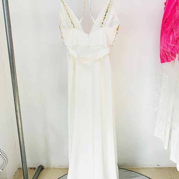 HIGH STREET est Fashion Summer 2024 Designer Women Spaghetti Strap Stunning Strass Stone Didmonds Beading Straight Jumpsuit