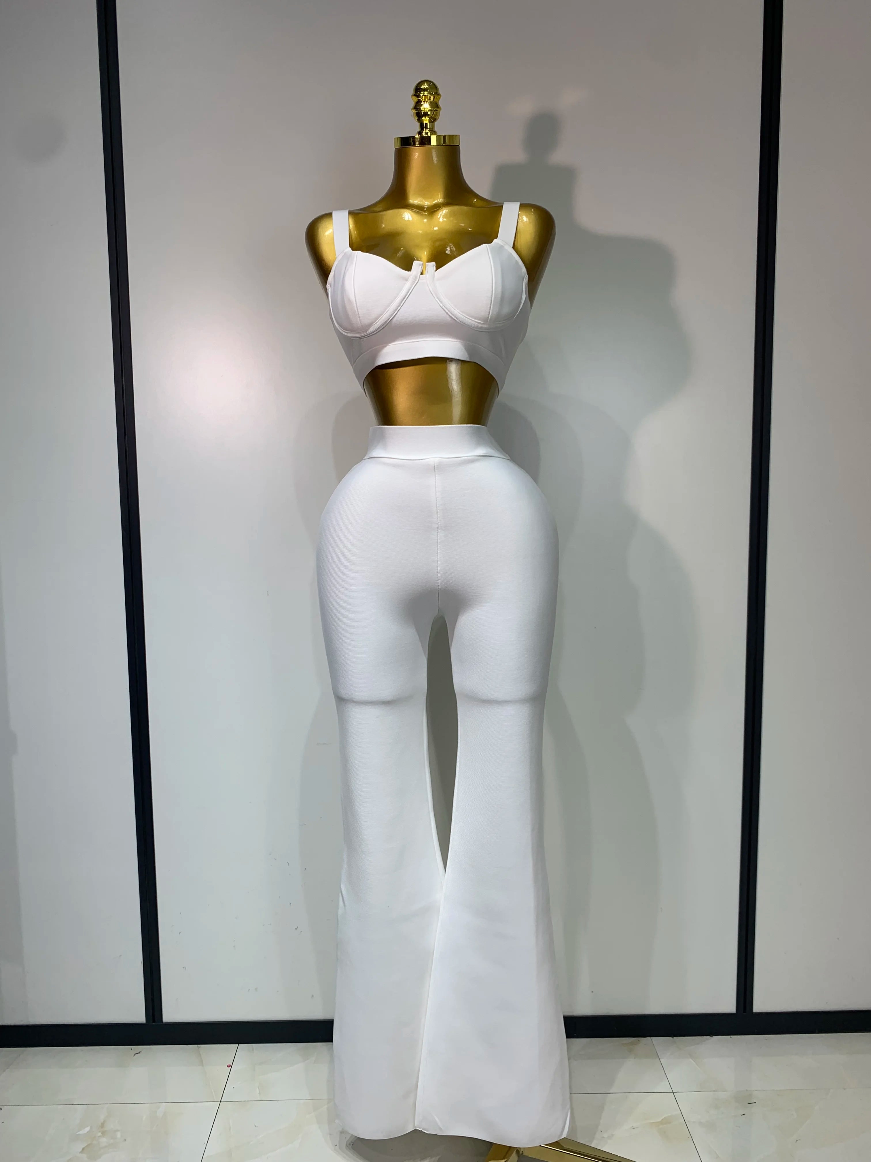 Women Sexy Bandage Crop Top Pant Set Evening Party Club Luxury Birthday High Street Fashion Elegant Luxury Birthday Outfit 