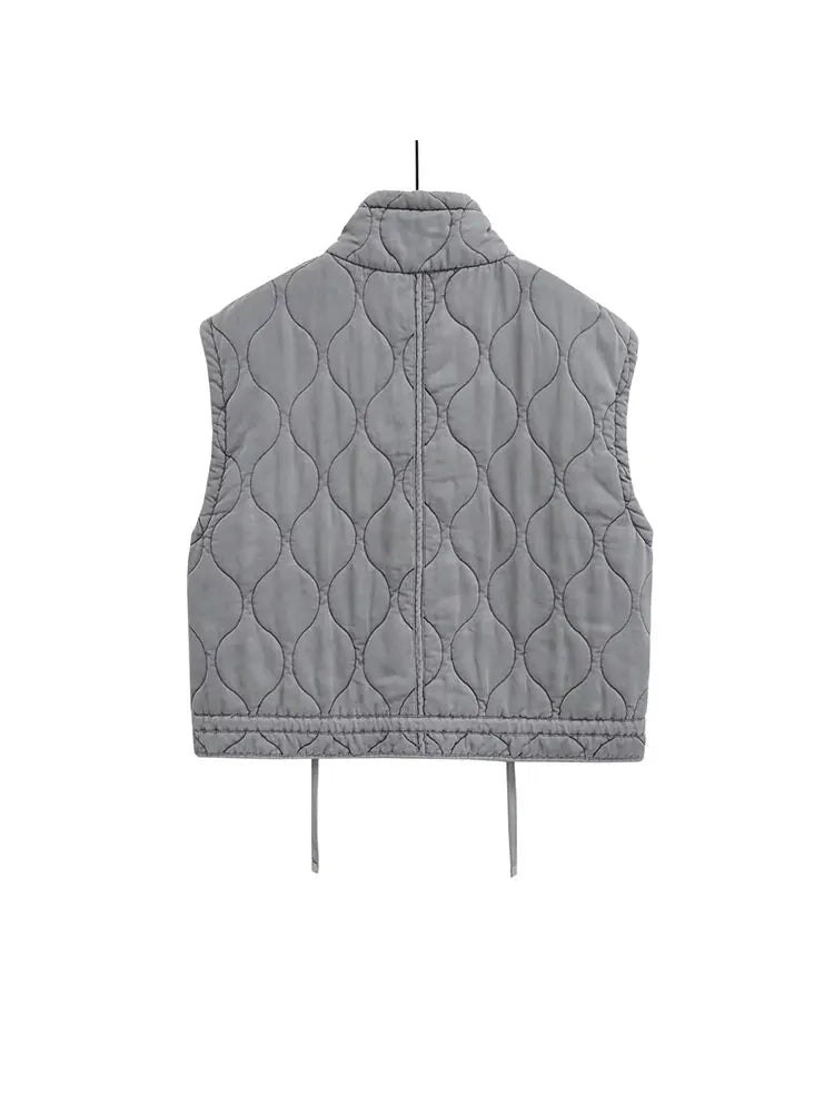 Autumn Winter Women Standing Collar Light weight Sleeveless Cotton Coat Vest Women Pocket Decoration Tank Top