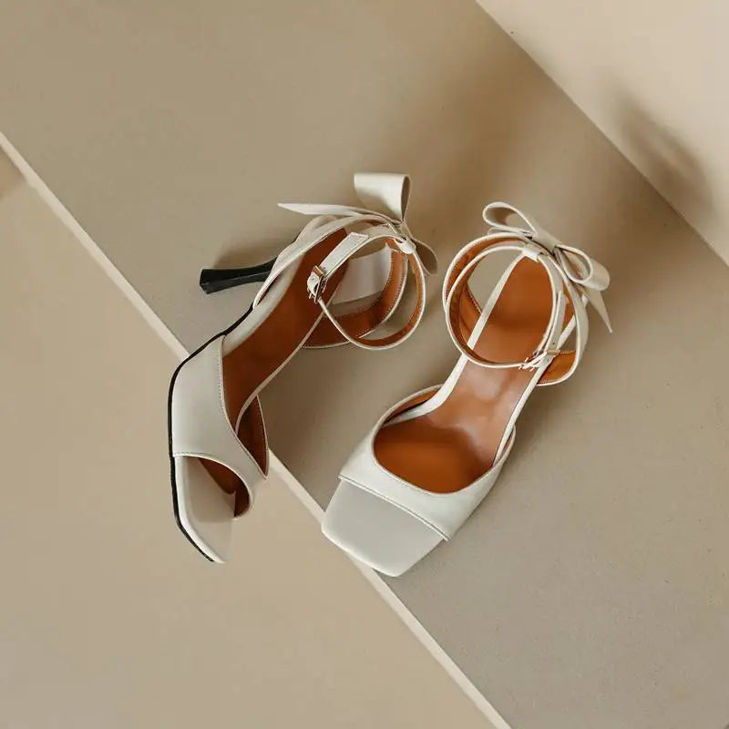 SIMLOVEYO Brand Women Sandals Toe Thin Heel 8.5cm Buckle Strap Bowknot 45 46 47 48 Dating Female Shoes