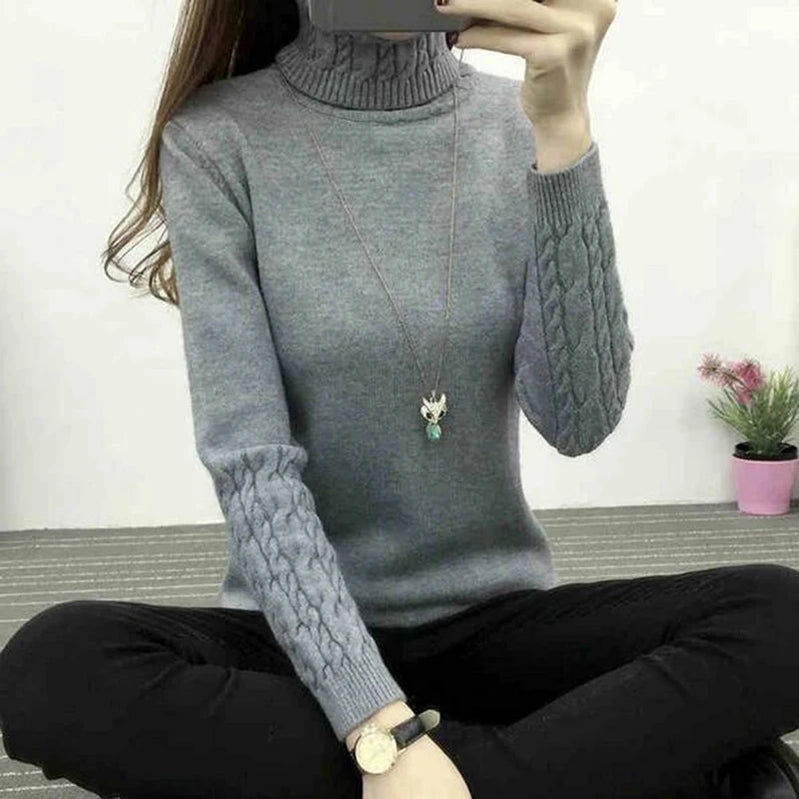 Women Turtleneck Winter Sweater Women Long Sleeve Knitted Women Sweaters And Pullovers Female Jumper Tricot Tops GRAY