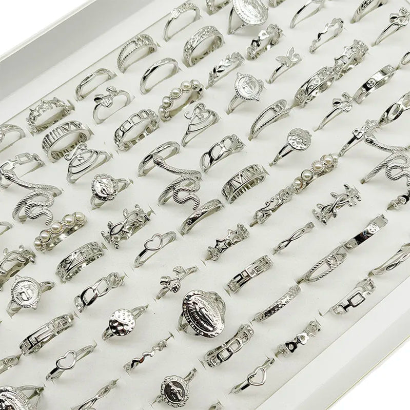 30pc/Lot Gold Color Finger Rings For Girls New Love Snake Animal Butterfly Cutout Star Pearl Thin Joint Ring Party Jewelry Women silver color 30pcs mix size(15mm-19mm)