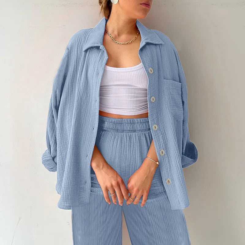 Solid Color Casual Loose Pants Sets For Women 2024 Elegant Autumn Women's Two Pieces Suit Full Trouser Set Female Outfit Clothes BK534-8