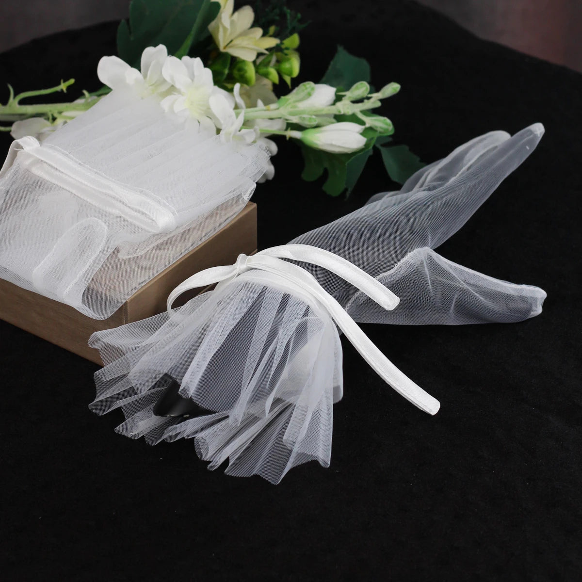 WG020 Elegant Women Wedding Bridal Short White Gloves Breathable Tulle Ribbon Bow Brides Bridesmaid Accessories