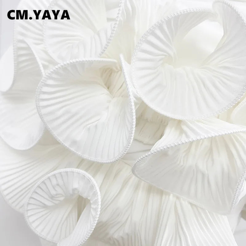 CM.YAYA 2024 Spring/Summer A-Line Women Skirt Satin Ruffles 3D Floral Decorations Night Club Party Hip-Wrapped Short Skirts