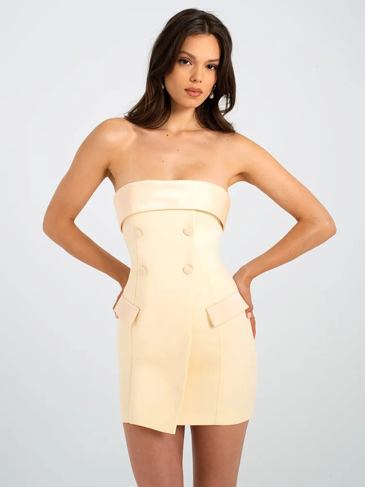 Off-shoulder Strapless Sexy Mini Dress For Women Fashion Two Pocket Backless Slim Club Party Sexy Dress Clubwear