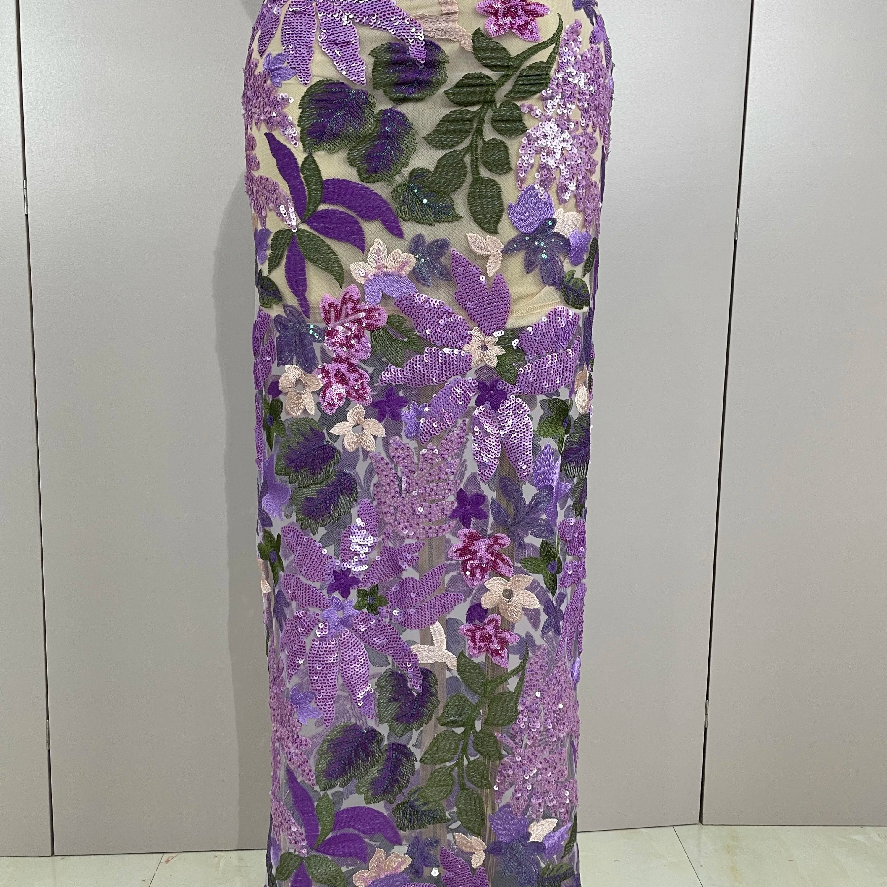 Vestido longo sensual sem alças com lantejoulas florais e costas nuas, vestido longo e fino para festa à noite, vestido de passarela, 2025