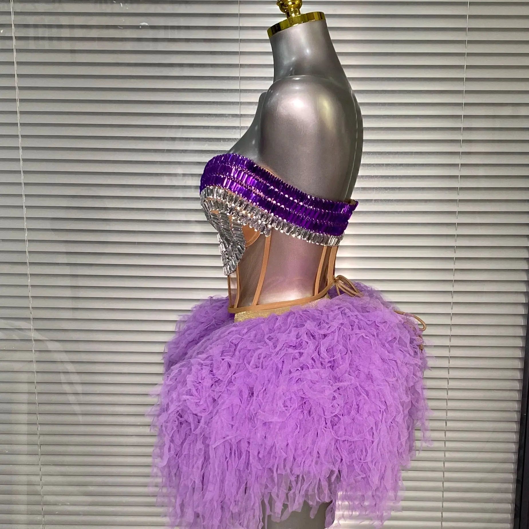 Luxury Sparkly Rhinestone Women Sexy Strapless Short Backless Dress Birthday Party Nightclub Outfit Dancer Performance Costume