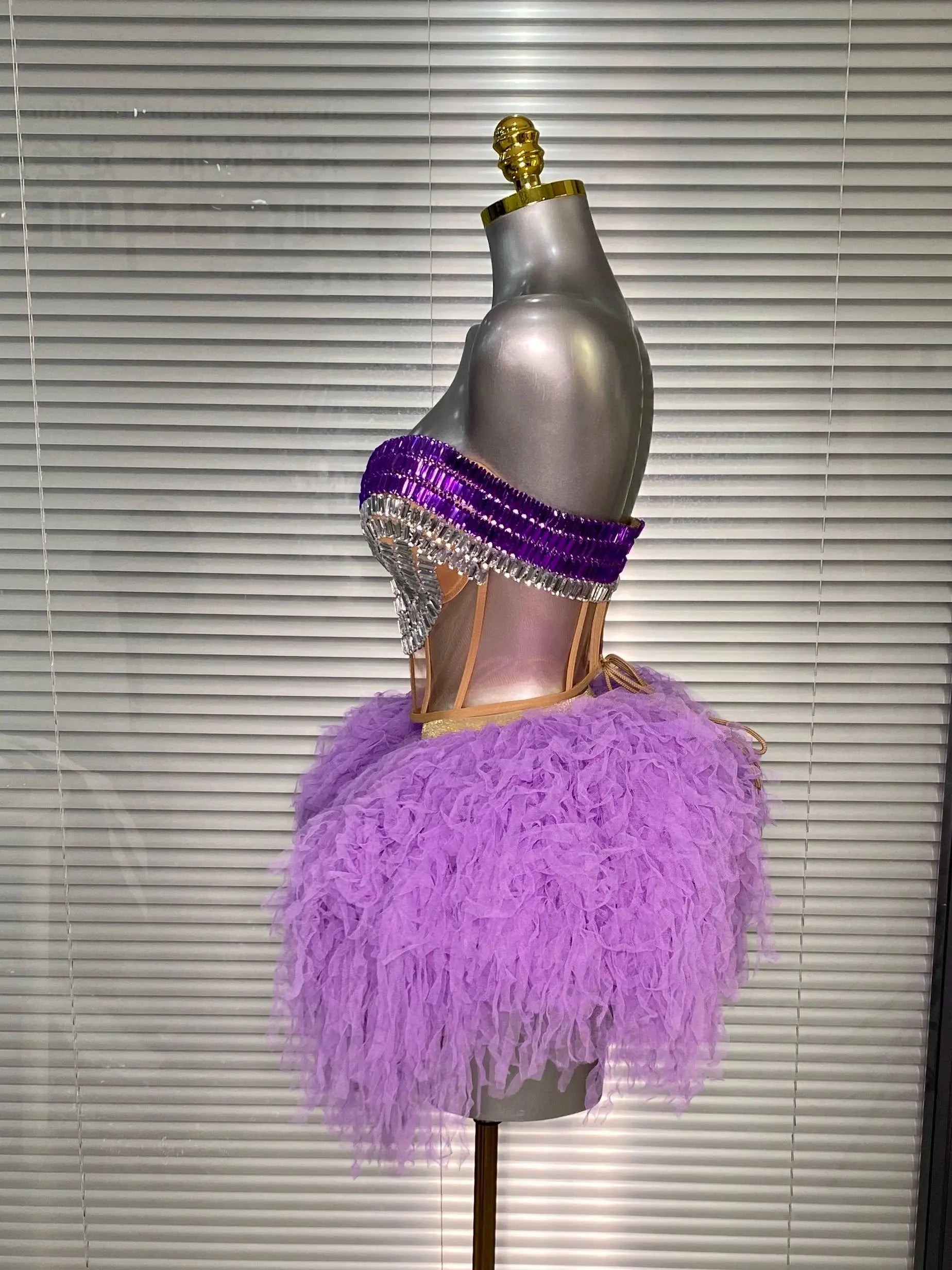 Luxury Sparkly Rhinestone Women Sexy Strapless Short Backless Dress Birthday Party Nightclub Outfit Dancer Performance Costume