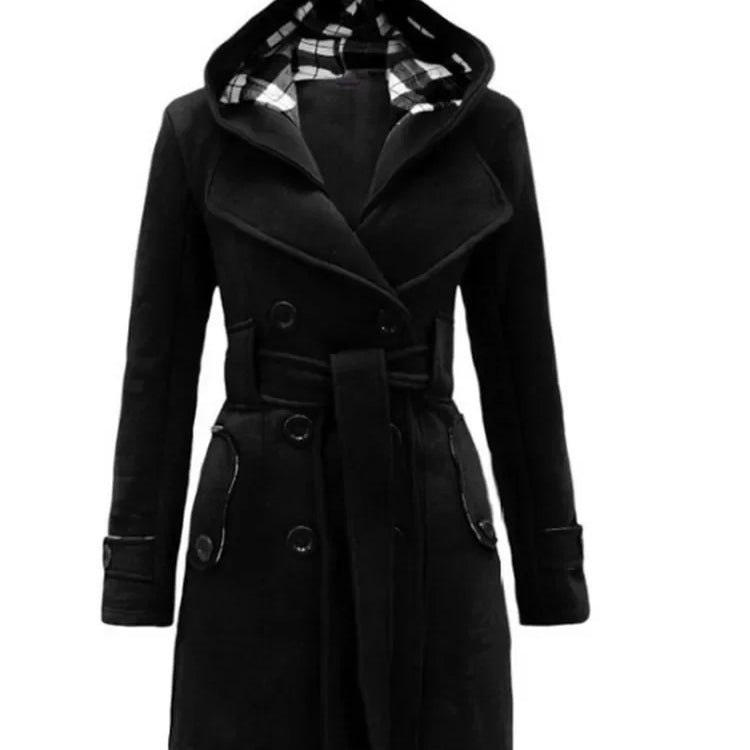 Vintage Woolen Coat Women Warm Fleece Jacket With Belts Double Breasted Solid Casual Jacket Winter Fashion Ladies Plus Size Black