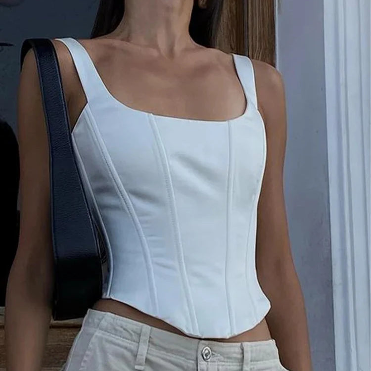 Zenaide Sexy Square Neck Satin Corset Crop Tops Summer Women Sleeveless Bandage Tank Top Camis Party Club 2023