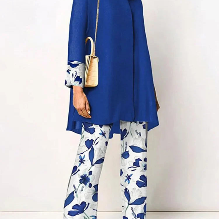 Fashion Retro Printed 2pcs Pant Sets ZANZEA Holiday Long Sleeve Lapel Shirts Outfits Elegant Women Long Trouser 2023 Tracksuit B-Blue