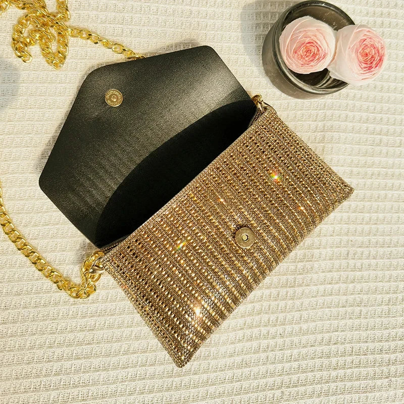 JIOMAY Rhinestone Purse Hand Bags For Women 2024 New Designer Luxury Bag Fashion Trends Chain Silver Purse Party Bags