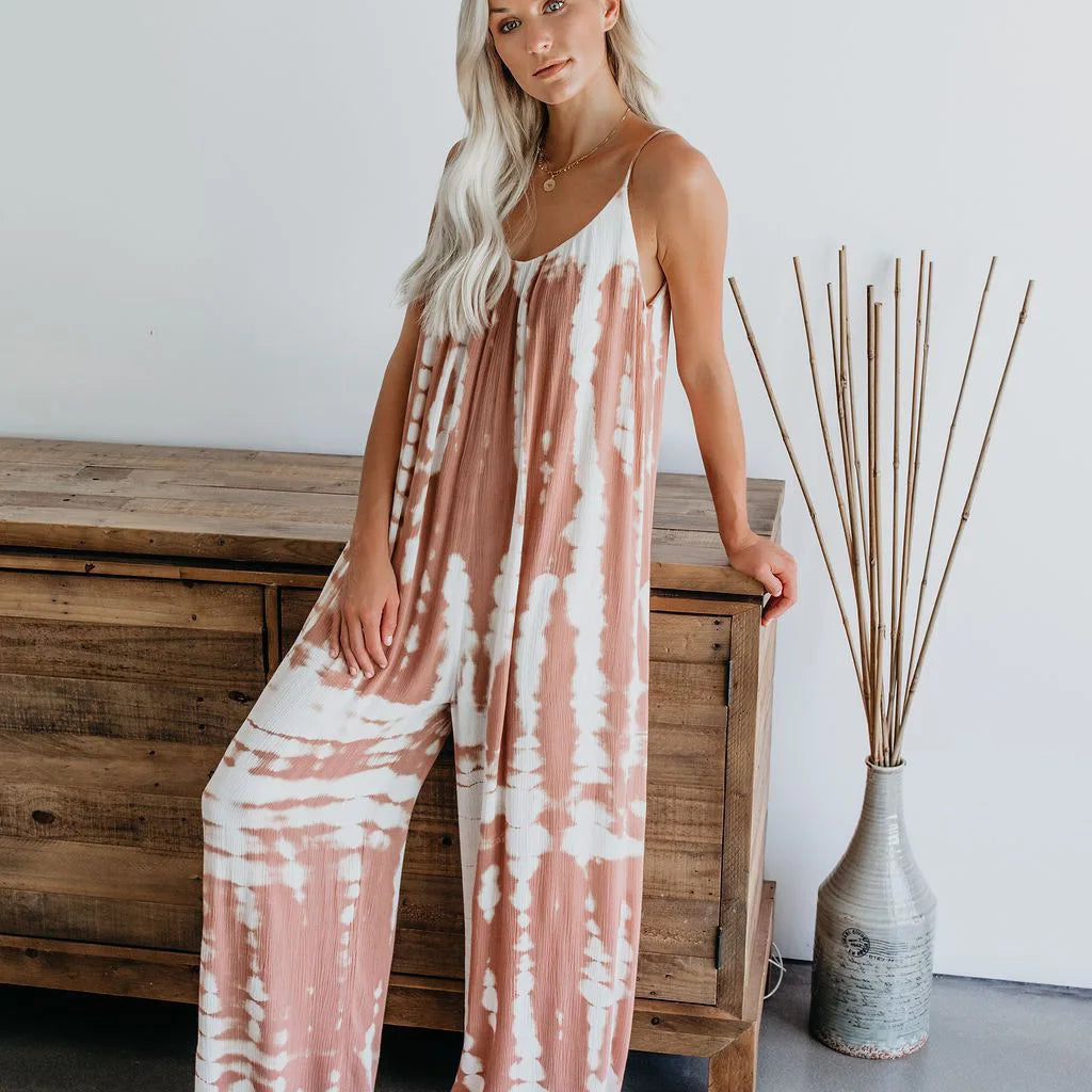 Women's jumpsuit clothing wholesale Russian European and American suspender sexy wide leg pants Pink