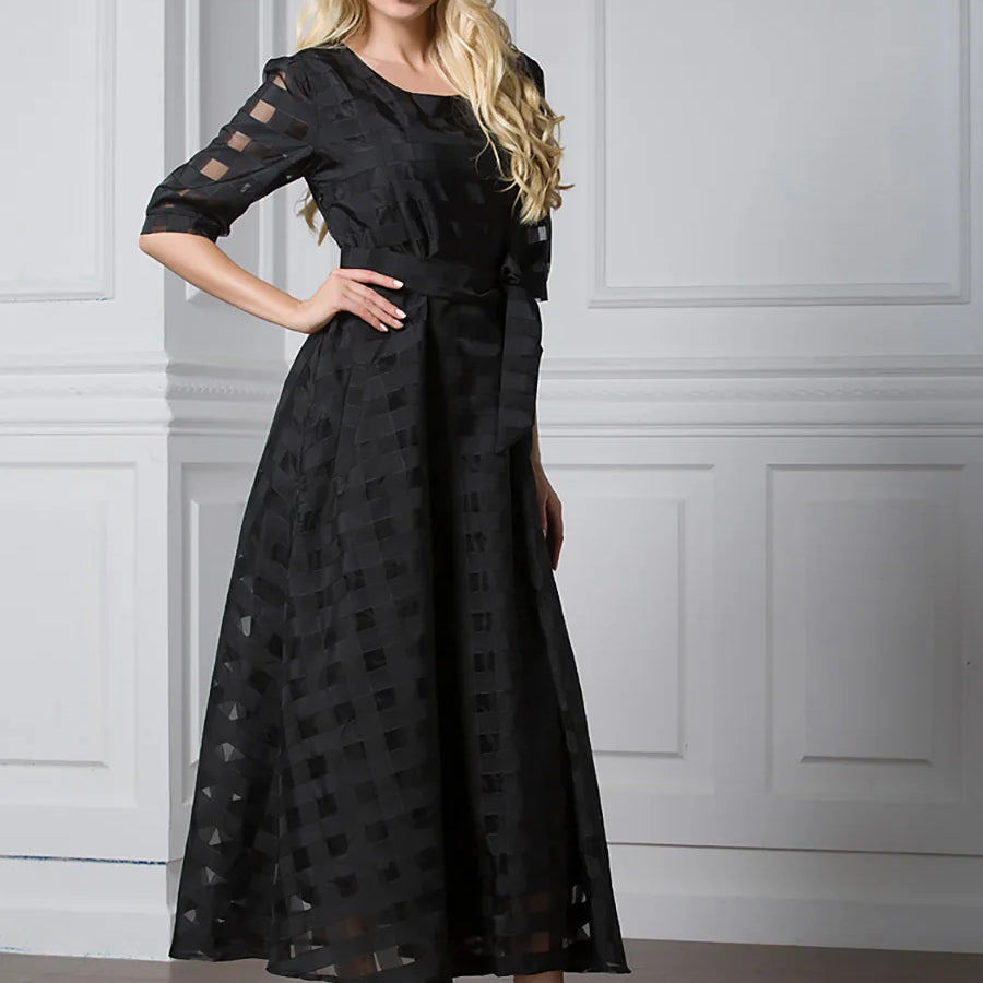 Stylish Muslim Femininity Elegant plus-size women's dress Dubai Arabian vintage summer dress slim A-line plaid dress