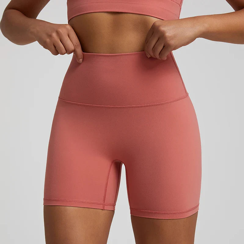 No Front Seam High Waisted Biker Shorts Sport Women Fitness Spandex Leggings Booty Buttery Soft Gym Workout Yoga Shorts 5 Inches Concubine Red