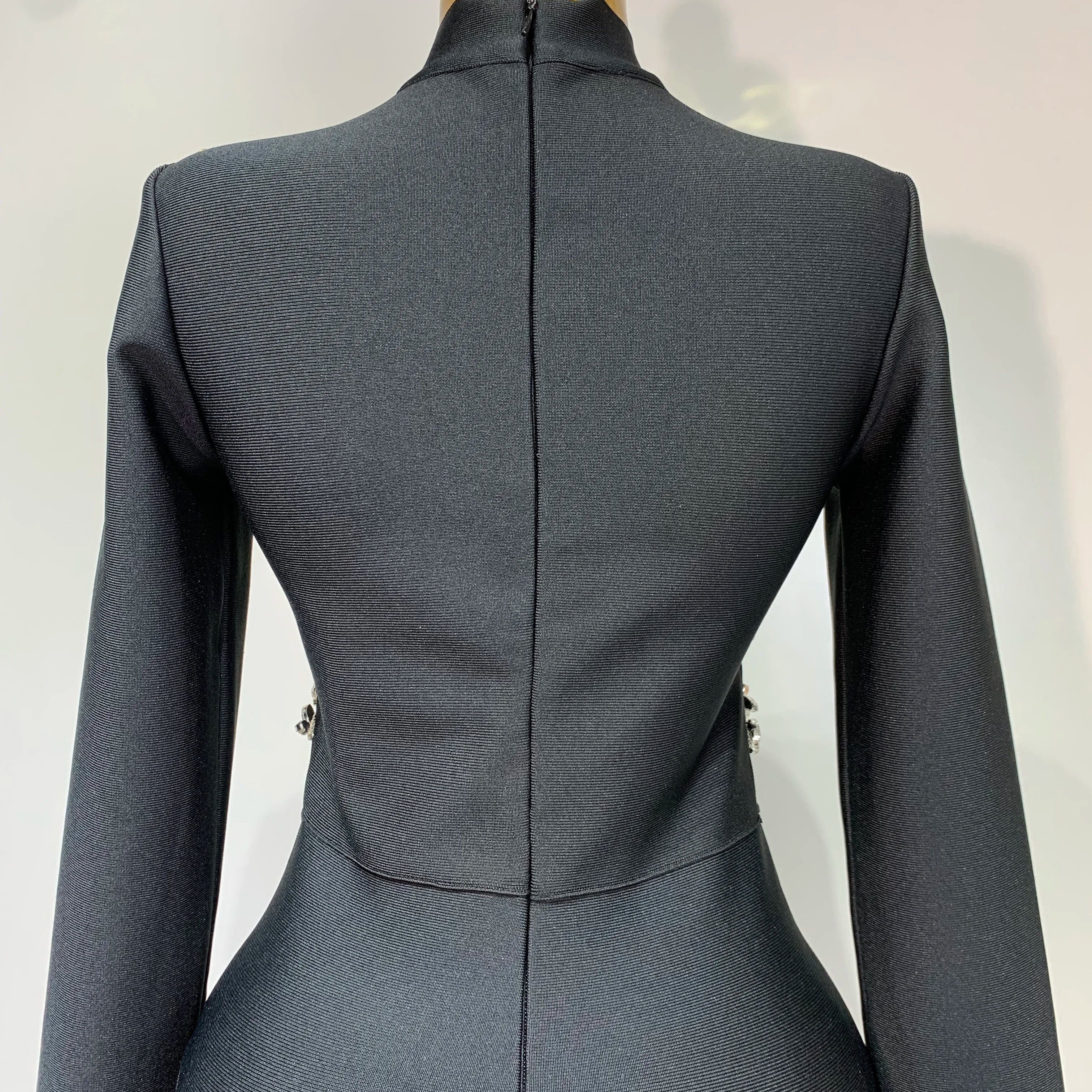 High Quality Women Long Sleeve Shinning Crystal Bodycon Long Bandage Dress Celebirty Elegant Evening Party Luxury Birthday Dress