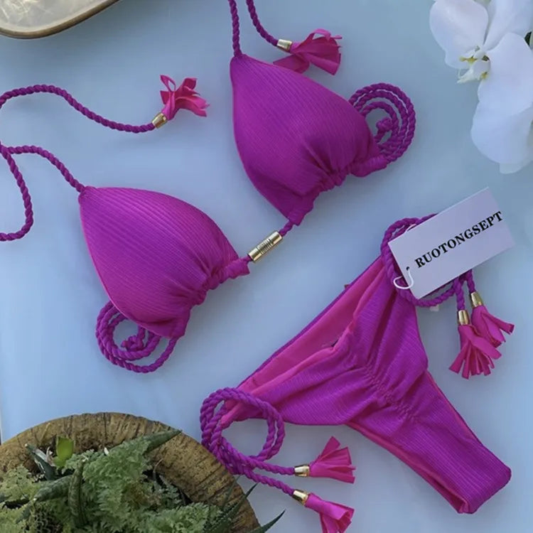 Sexy Bikini Push Up Women Swimsuit Thong Brazilian Bikini Swimwear Female Swimming Bathing Suit Beachwear 8236