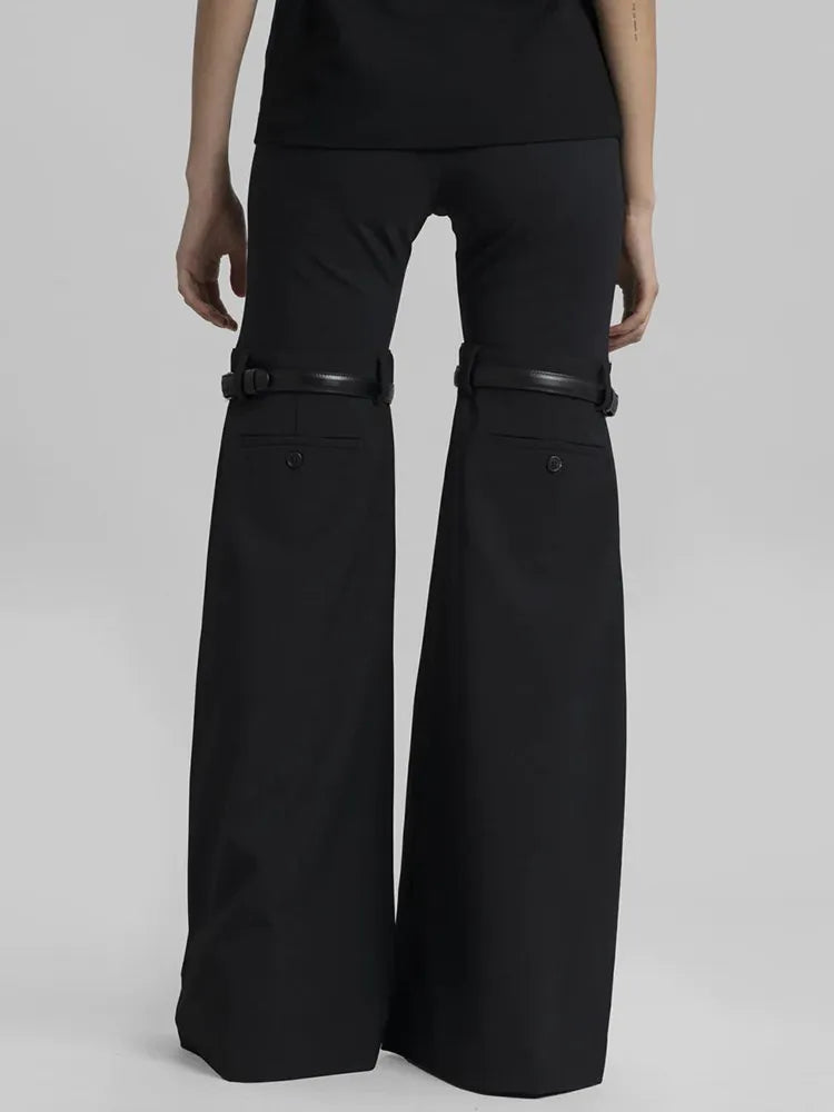 TWOTWINSTYLE Patchwork Belt Wide Leg Pants For Women High Waist Slimming Solid Long Full Length Trousers Female Fashion Clothing