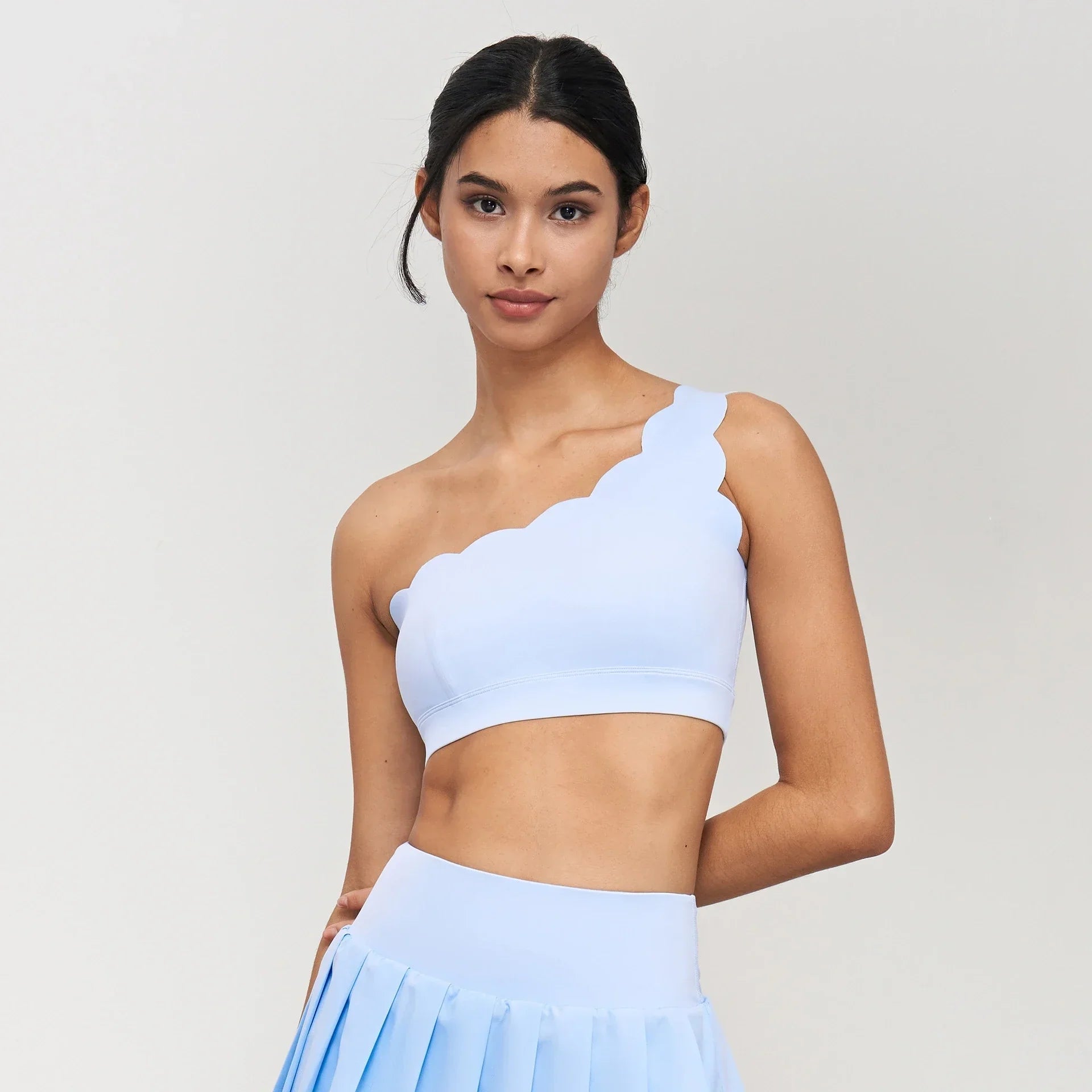 1/2/3Pcs Lycra Workout Sets Womens Seamless Gym Sportswear Shock-proof Sport Bra High Waist Yoga Pants Gym Leggings Tennis Skirt 1pc Tops - Baby Blue