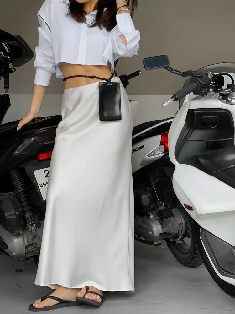 ZBZA Women's Temperament Slim Fit Bag Hip Skirt Elegant Satin Summer Commuter Half Skirt Solid Luxury Slimming A-line Skirt