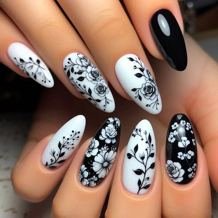 24pcs/set Meduim long fake nails for women peach flowers heart for Spring summer Square faux ongles press on false nail art tips