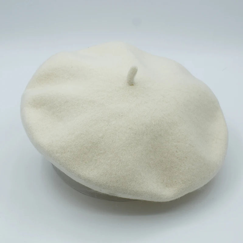 Wool Thick Berets Artist French Beret Women Painter Hat Girls Female Warm Walking Cap WHITE 55-57cm