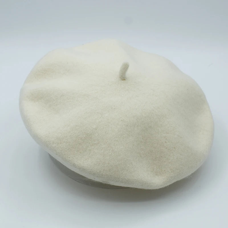 Wool Thick Berets Artist French Beret Women Painter Hat Girls Female Warm Walking Cap WHITE 55-57cm