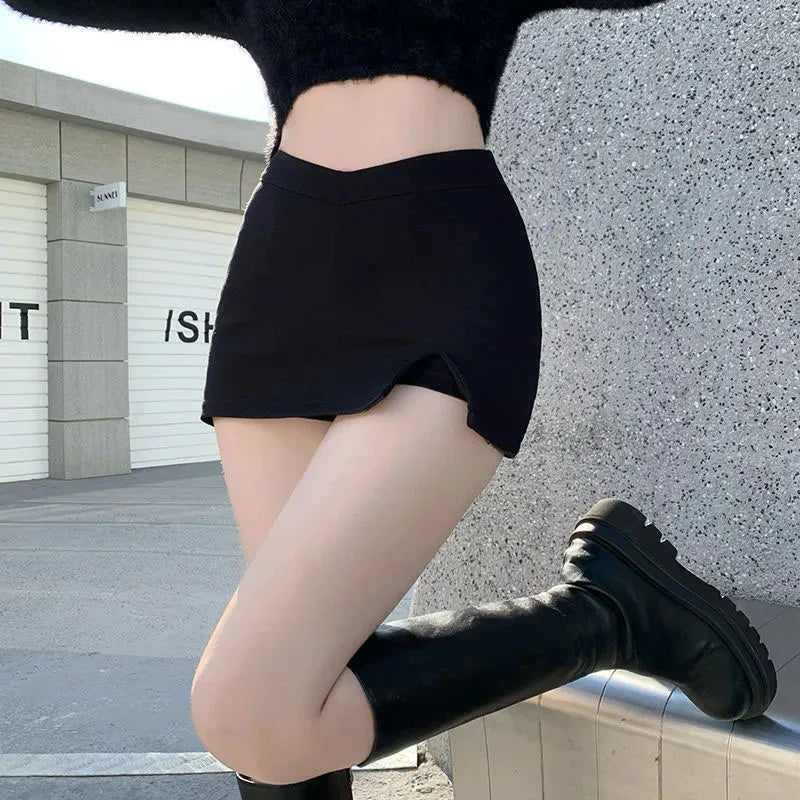 Sexy Split Black Mini Skirt Women Korean High Waist Streetwear Casual Short Skirt Fashion Office Lady All-Match A Line Skirts