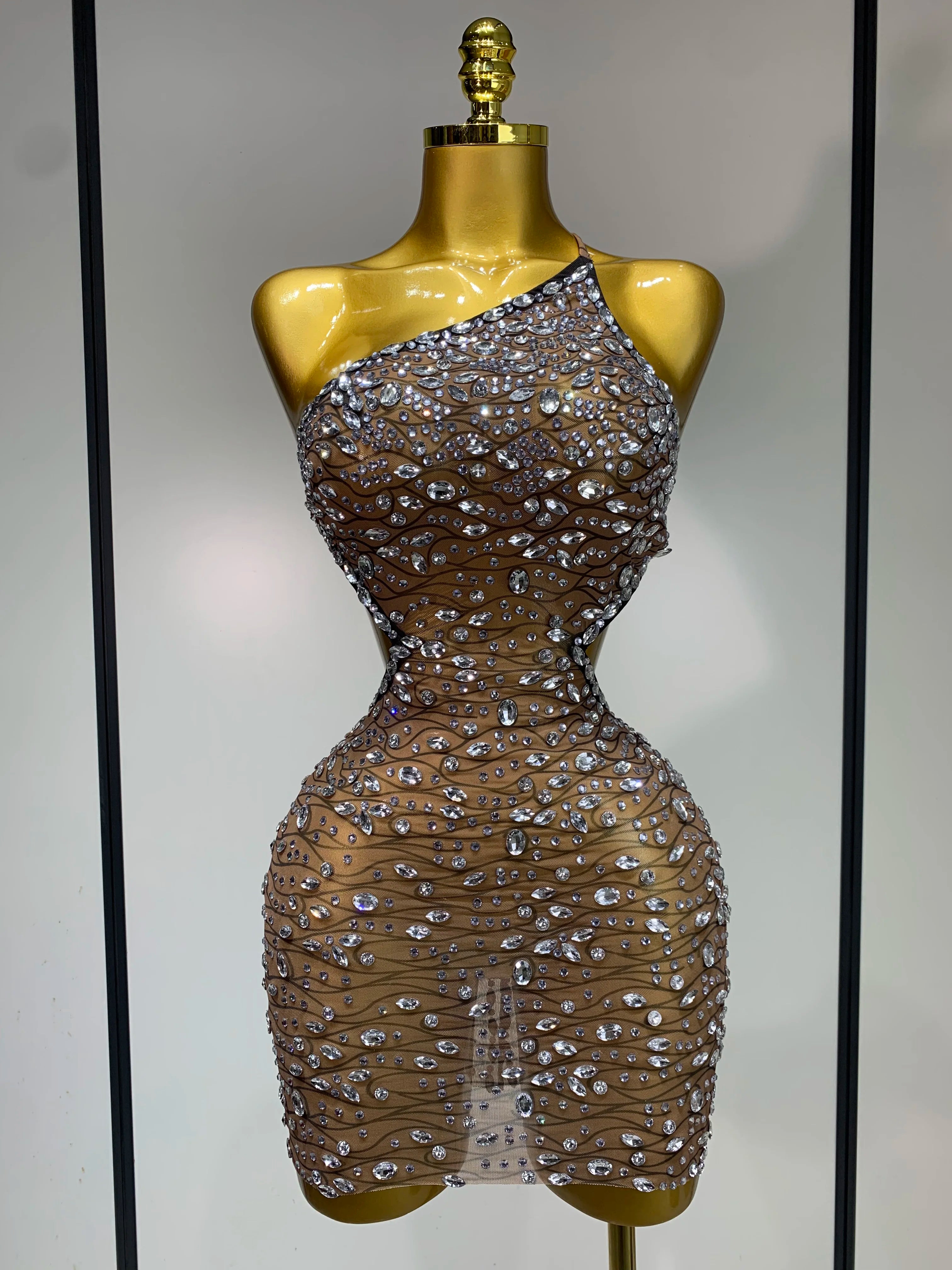 Arrival Women 2025 Sexy Backless Hollow Out Diamond Evening Prom Gown Birthday Luxury Celebrate Stage Nightclub Outfit