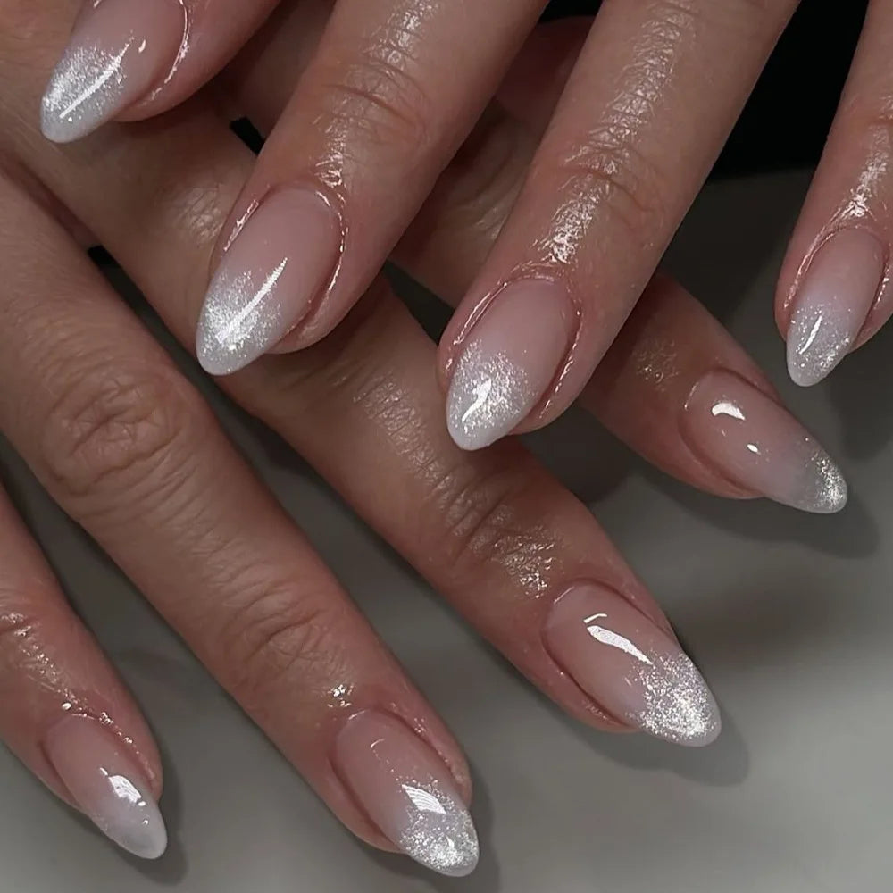 24pcs French Almond Press on Nails Flower Pattern Fake Nails False Nails Artificial Tips Накладные Ногти Uñas Postizas Mujer 네일팁
