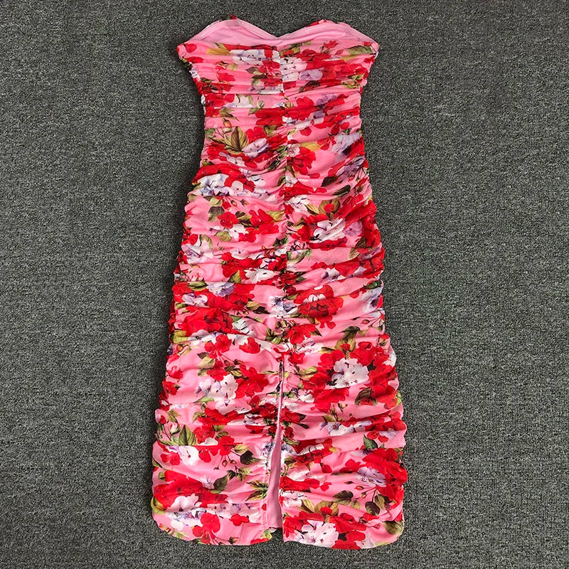 Print Color Women Sleeveless Sexy Strap Bodycon Mid-calf Dress Celebrate Nightclub Party Vacation Birthday Dress Wholesale