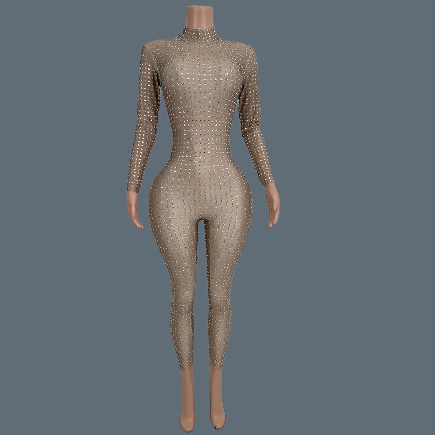 Sparkly Full Rhinestone Spandex High-end Jumpsuit Women Sexy Nightclub Party gig Dance Performance Tight Fitting Outfit Paiduiku