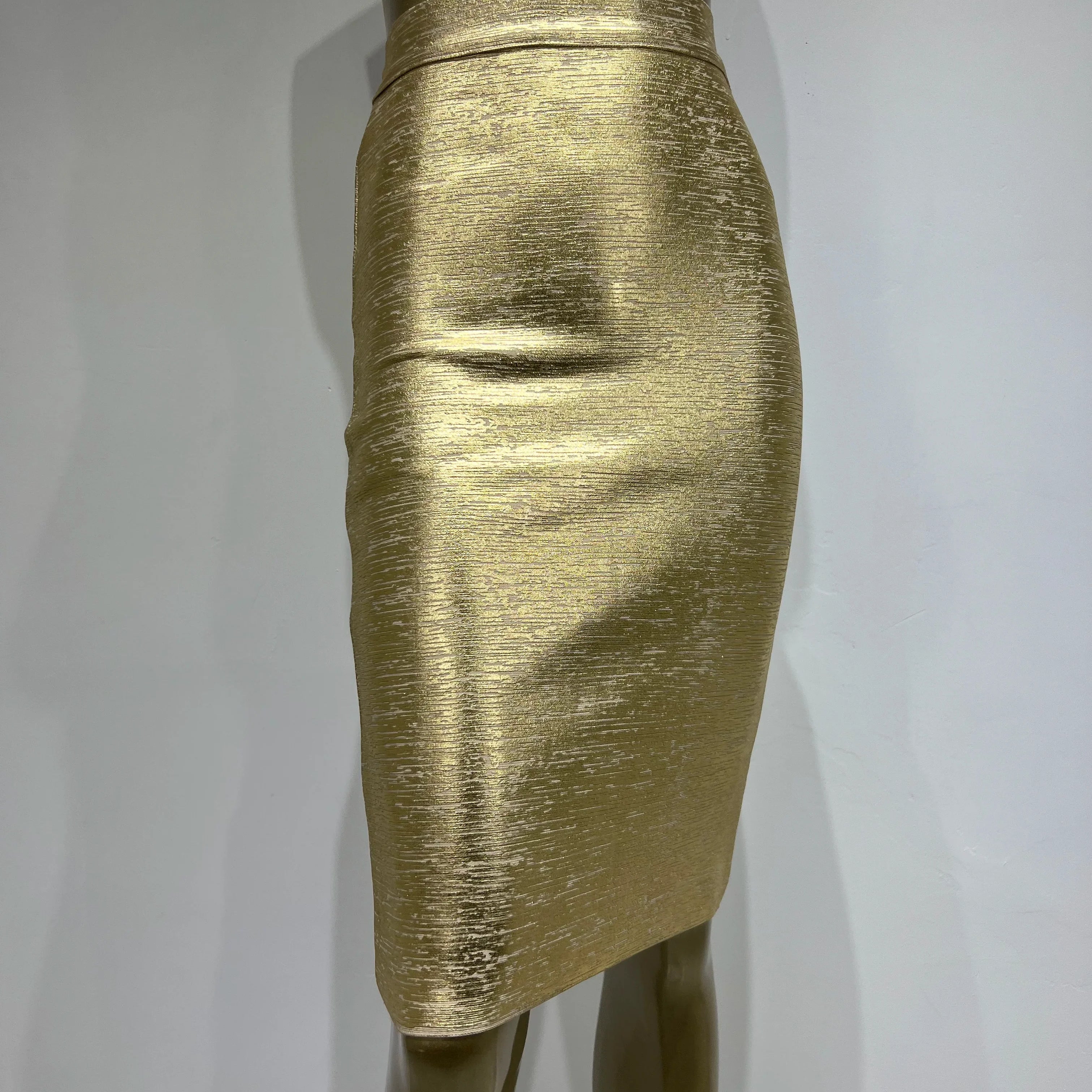 Saia feminina de verão, sexy, preta, prateada, dourada, bronzeada, bandagem, designer de rua, justa, festa, midi, saia lápis, 60 cm