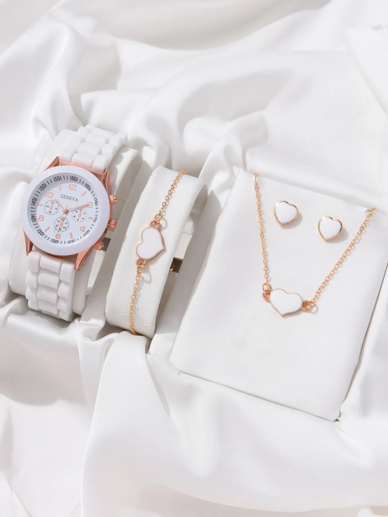 Luxury Watch Women Necklace Earrings Bracelet Set Watches Butterfly Silicone Strap Ladies Quartz WristWatch No Box White
