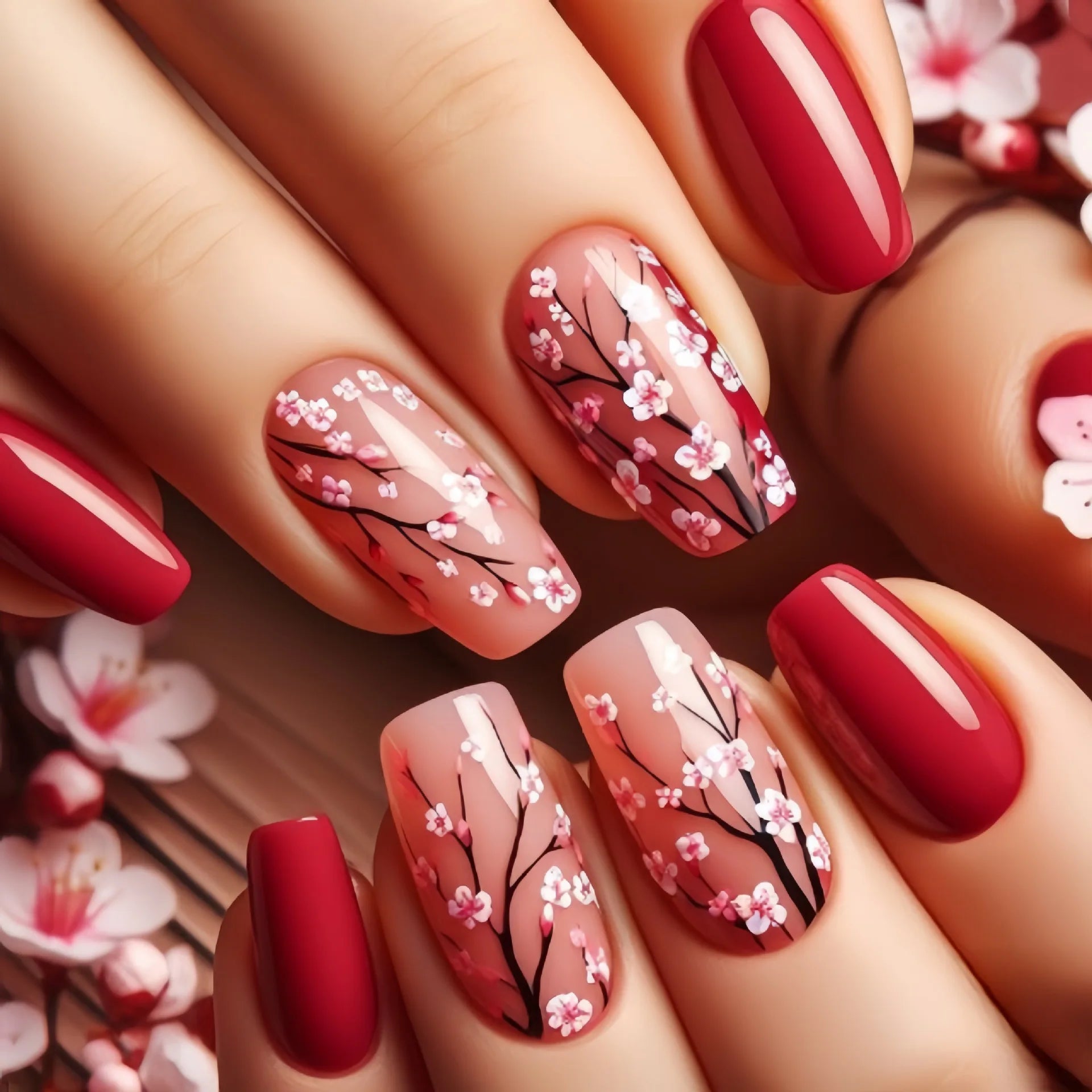 24pcs/set short medium long fake nails for Spring summer season gradient peach flowers butterfly heart press on false nail art