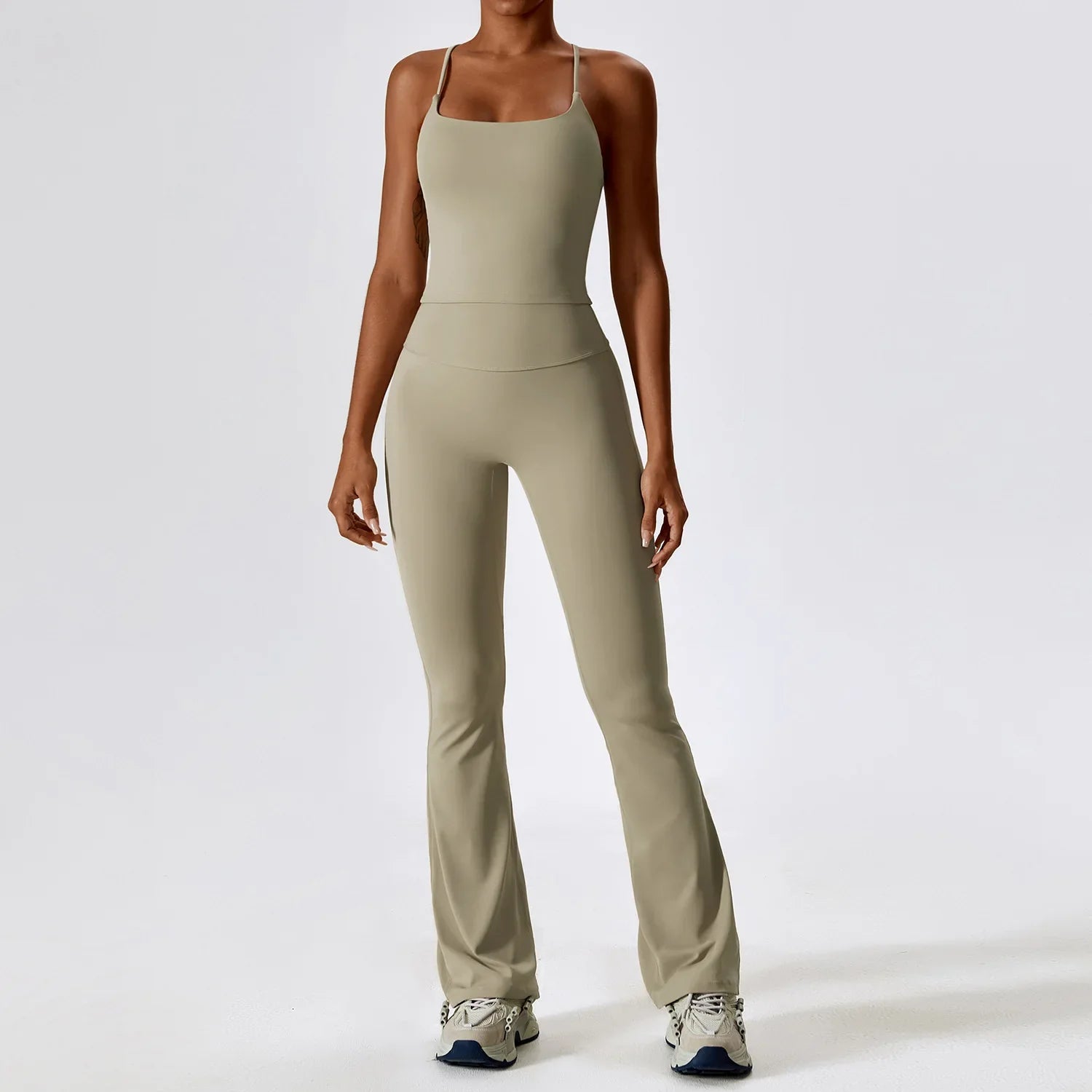 Yoga Set 2PCS Seamless Women Sportswear Workout Clothes Athletic Wear Gym Legging Fitness Bra Crop Top Long Sleeve Sports Suits Camel Brown Set-1 CHINA
