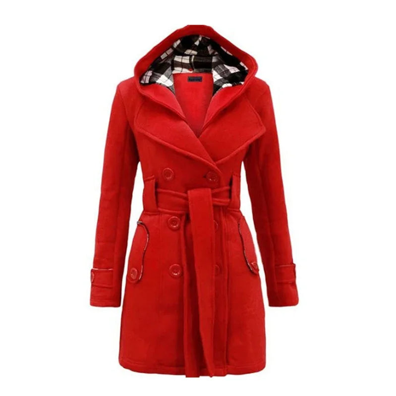 Vintage Woolen Coat Women Warm Fleece Jacket With Belts Double Breasted Solid Casual Jacket Winter Fashion Ladies Plus Size