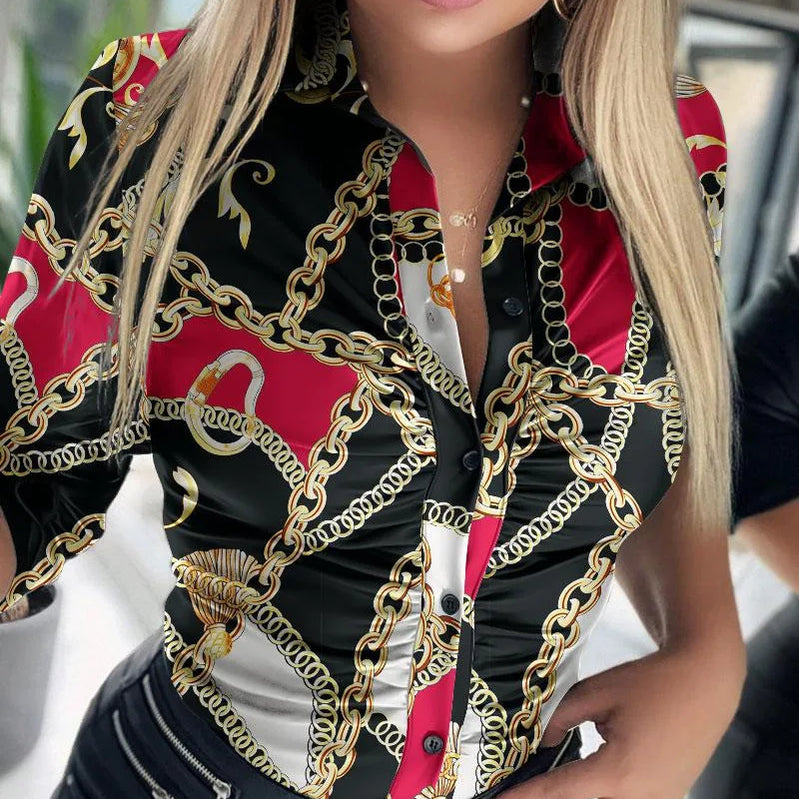 Women Solid Pu Leather Blouses 2023 New Spring Autumn Turn-Down Collar Button Shirts Ladies Casual Ruched Long Sleeve Blouse