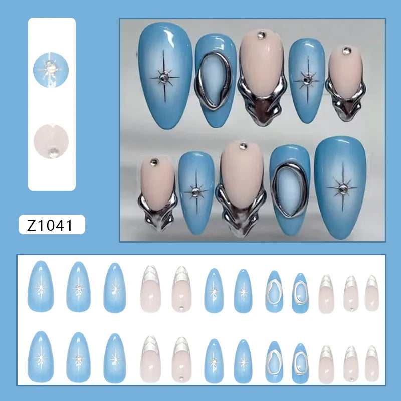 24pcs Sweet Cool False Nails Purple Love Almond Fake Nails Tips for Women Wearable Detachable Spice Girl French Press on Nails