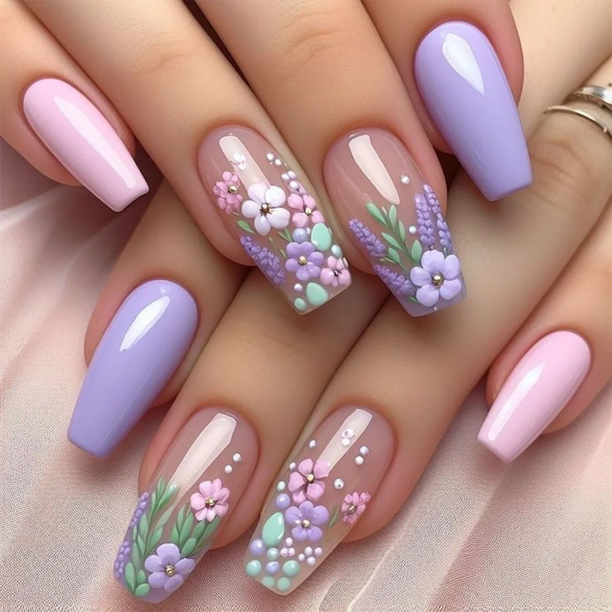 24pcs French Press on Nails Blue False Nails Wearable Stick-on Nails Fake Nail Uñas Postizas Накладные Ногти Faux Ongles 네일팁