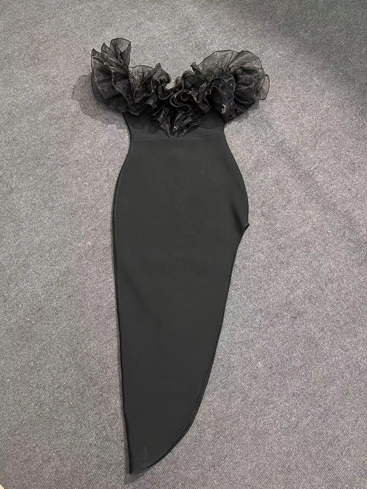 Women Slash Neck Ruffles Bodycon Bandage Mid-calf Dress Celebrate Nightclub Party Birthday Outfit Wholesale